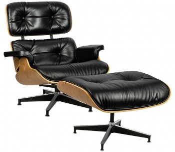 Czarny fotel ze skóry Lounge HM Soft Premium Szeroki z podnóżkiem