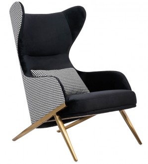 Designerski fotel uszak wypoczynkowy Hampton Velvet czarny/pepitka