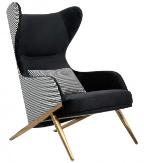 Designerski fotel uszak wypoczynkowy Hampton Velvet czarny/pepitka