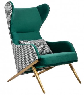Designerski fotel uszak wypoczynkowy Hampton Velvet zielony/pepitka