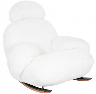 Designerski fotel bujany z pluszowej tkaniny Plush Fur biały