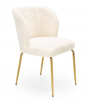 Krzesło do jadalni na złotych nogach tapicerowane tkaniną bouclé K474