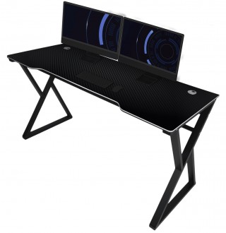 Czarne biurko gamingowe z karbonowym blatem XDouble