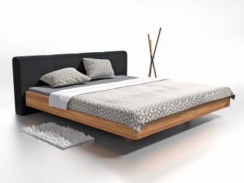 Lewitujące łóżko z drewna dębowego z tapicerowanym wezgłowiem Davis