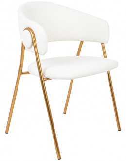 Białe krzesło glamour z wełnianej tkaniny Verso Boucle
