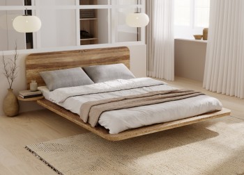 Łóżko lewitujące do sypialni Japandic z drewna dębowego