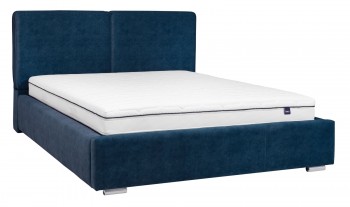 Tapicerowane łóżko z poduchami na oparciu i pojemnikiem Sempre