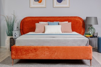 Eleganckie łóżko tapicerowane z zaokrąglonym zagłówkiem Luna
