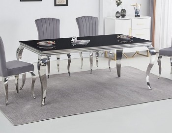 Stół z czarnym blatem na srebrnych nogach Prince 180x90