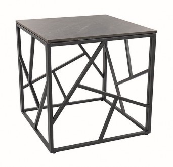 Kwadratowy stolik Escada B III na czarnej podstawie z efektem szarego marmuru