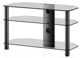 Szklany stolik RTV z transparentnymi półkami NEO390 C-BLK