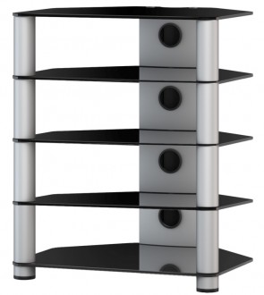 Stolik Hi-Fi szklany z 5 czarnymi półkami RX2150 B-SLV