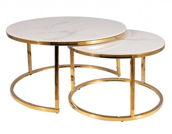 Zestaw okrągłych stolików Portafino A na złotej podstawie