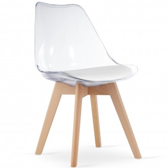 Transparentne krzesło z poduszką na drewnianych nogach Mark