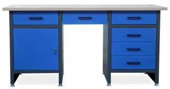 Szeroki stół warsztatowy z szafką i szufladami Frank antracytowo-niebieski