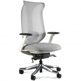 Szary fotel biurowy z regulowanymi podłokietnikami 3D Focus siatka/tkanina