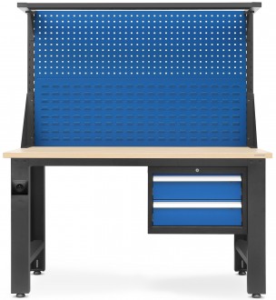 Stół warsztatowy z tablicą perforowaną Logan 150x75x170 cm antracyt/niebieski