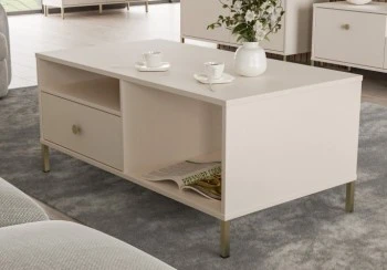 Stolik kawowy w stylu glamour z szufladą i półkami Salvatrice 5167