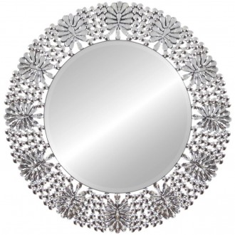 Okrągłe lustro dekoracyjne z kryształkową ramą Peola 88 cm