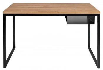 Industrialne biurko komputerowe z półką i dębowym blatem Fiemme 120x50 cm