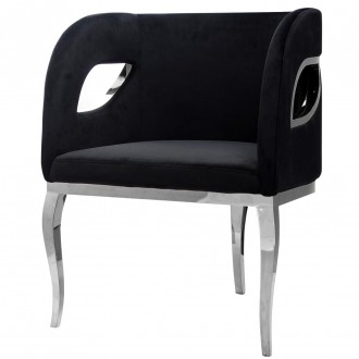 Welurowy fotel w stylu glamour Morello na srebrnych nogach
