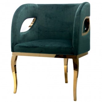 Zielony fotel welurowy w stylu glamour Morello na złotych nogach