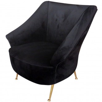 Czarny fotel w stylu glamour Marguesa na złotych nogach