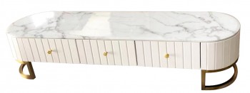 Owalny stolik RTV Grosse 200 cm ze wzorem białego marmuru