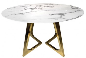 Biały stół marmurowy w stylu glamour Veneto 130 cm na złotych płozach