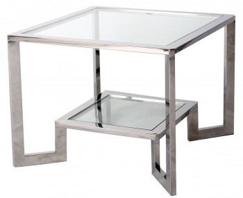 Szklany stolik kawowy z półką kwadratowy Yara 65 srebrny