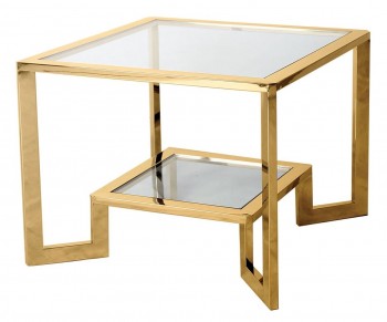 Szklany stolik kawowy z półką kwadratowy Yara 65 złoty