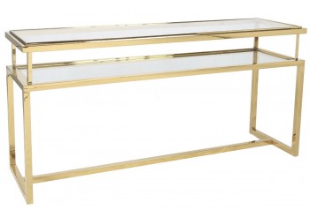 Szklana konsola w stylu glamour z półką Janssen 160 cm złota