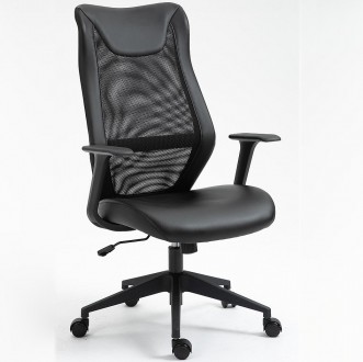 Czarne krzesło biurowe z siedziskiem z ekoskóry Q-346