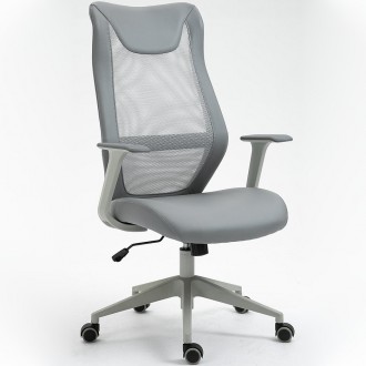 Szare krzesło biurowe z siedziskiem z ekoskóry Q-346