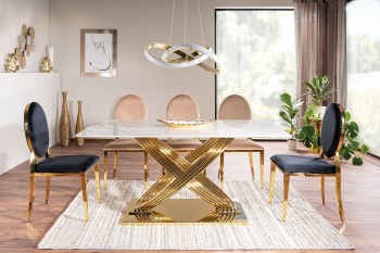 Stół glamour z ceramicznym blatem i złotą podstawą Hermes