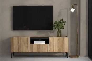 Szafka pod telewizor w stylu loftowym Bergen dąb Catania/czarny mat