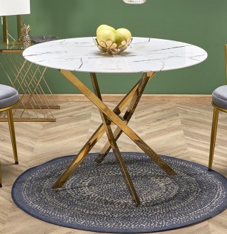 Okrągły stół z marmurowym blatem Raymond 2 na złotych nogach