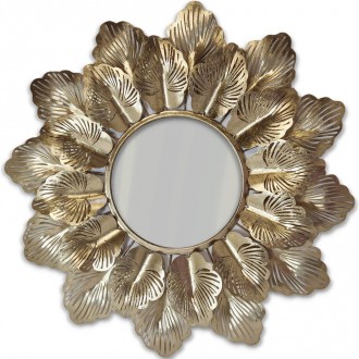 Designerskie lustro ze złotą ramą w kształcie liści Mimosa
