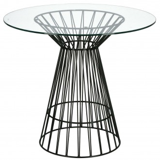 Szklany stół na drucianej podstawie Cage