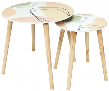 Komplet pomocniczych stolików z pastelowymi wzorami Arty
