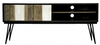 Loftowa szafka RTV z drewnianym frontem Adesso L01