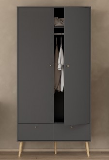 2-drzwiowa szafa ubraniowa z szufladami Bodo szary mat