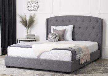Szare łóżko tapicerowane z guzikami Angelo 140x200 cm