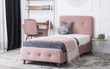 Welurowe łóżko jednoosobowe Mikel 90x200 cm różowe