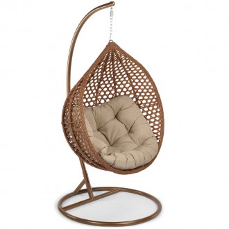 Fotel wiszący kokon w stylu boho Bali Lux Premium brązowy