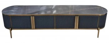 Ryflowana szafka RTV z blatem ze spieku Roxana 200/40 cm