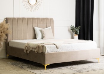 Welurowe łóżko do sypialni Marcelo 160x200 cm beżowe