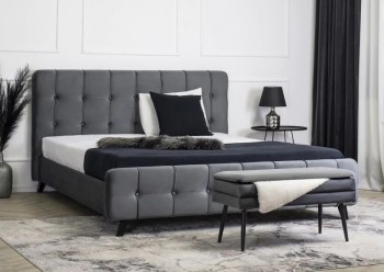 Pikowane łóżko podwójne Lino 160x200 welurowe szare