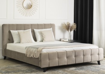 Pikowane łóżko podwójne Lino 160x200 welurowe beżowe