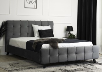 Pikowane łóżko podwójne Lino 140x200 welurowe ciemnoszare